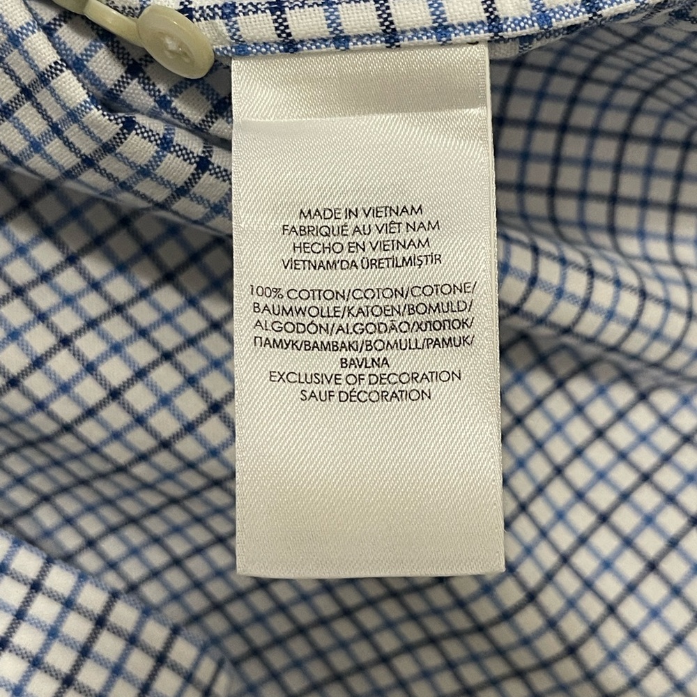 RALPH LAUREN Classic Fit Tattersall Button Down Shirt - White Navy Blue - Sz L - Picture 5 of 6